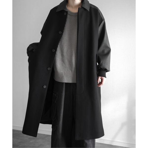 ステンカラーコート コート Super 120's Lamb wool Combination Long Balmacaan Coat - Super120'sラムウール コンビネーションロングステンカラーコート