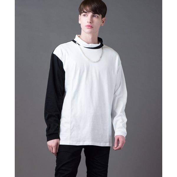 tシャツ COLLO ALTO W/CHAIN(コッロアルト)モックネック カラーブロック ドロップショルダーTシャツ メンズ レディース