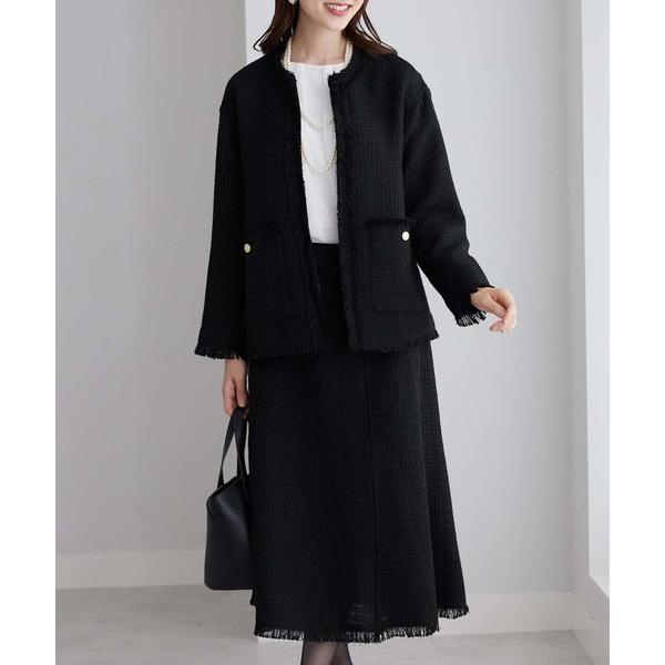 『タイムセール実施中』ZOZO問い合わせ番号:77773653ショップ:BELLUNA PLUS，ベルーナ プラスブランド:BELLUNA PLUS，ベルーナ商品名:ツイード調フリンジ使いセットアップカテゴリ:ジャケット/アウター>セ...