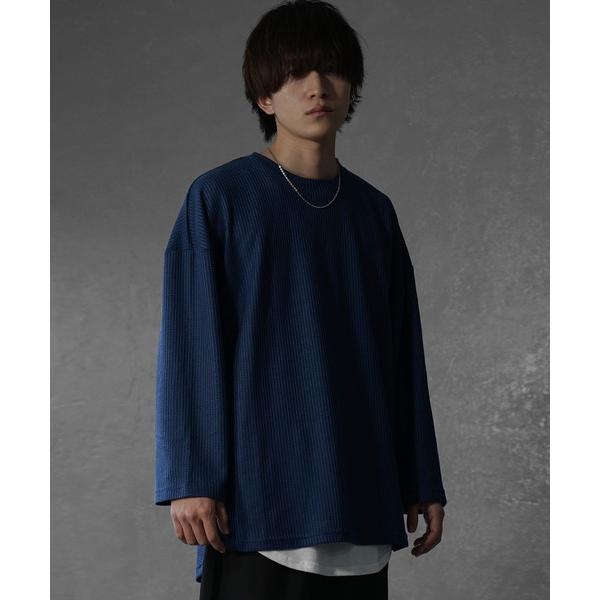 tシャツ 「MinoriTY」ワッフルラウンドオーバーサイズロンT 長袖Tシャツ カットソー メンズ 秋服 ルーズフィット ビッグシルエット メンズ レディース