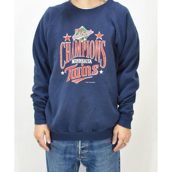 トレーナー スウェット 「ヴィンテージ古着」80's MLB ワールドシリーズ チャンピオン MINNESOTA TWINS クルーネックスウェット USA製 メンズ レディース