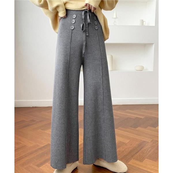 ワイドパンツ パンツ ニットタックパンツ レディース