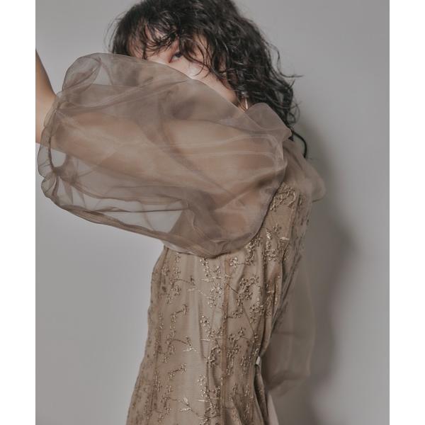 ZOZO問い合わせ番号:79011489ショップ:bflat，ビーフラットブランド:niana，ニアナ商品名:【低身長用サイズあり】オーガンジーパフスリーブ刺繍レースドレス 結婚式 同窓会 お呼ばれワンピースカテゴリ:ワンピース/ドレス&g...