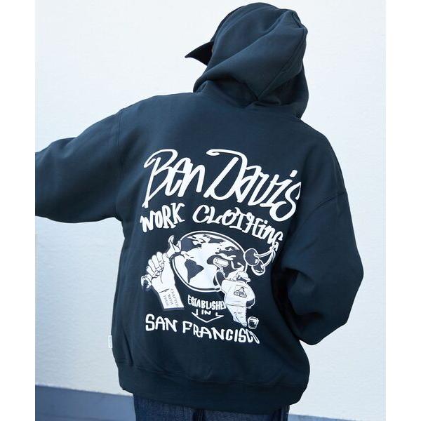 パーカー 裏起毛 「BEN DAVIS(ベンデイビス)」WALL TAGGING ZIP HOODIE / フーディ スウェット ジップパーカー ワイドシルエット メンズ レディース