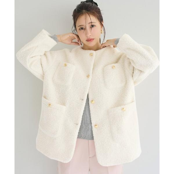 ZOZO問い合わせ番号:79507415ショップ:coca，コカブランド:coca（coca），コカ商品名:プードルボア金釦ノーカラーコートカテゴリ:ジャケット/アウター>ノーカラーコートブランド品番:26-230817001-14素...