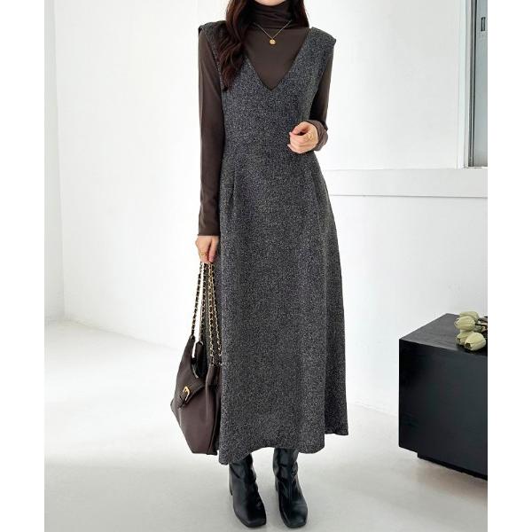 『タイムセール実施中』ZOZO問い合わせ番号:79576975ショップ:Ada.，エイダブランド:COCOMOMO，ココモモ商品名:メリハリシルエット Vネックフレア ジャンパースカート ロング Vネック ジャンパースカート 秋服 冬服カテ...