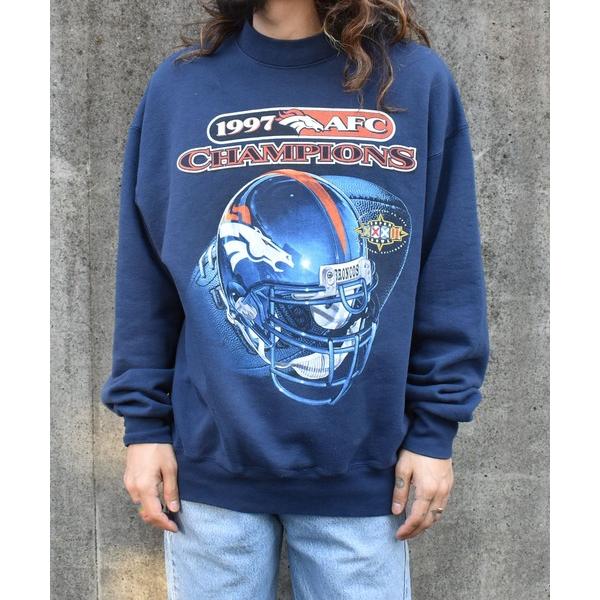 トレーナー スウェット 「ヴィンテージ古着」90's BRONCOS SUPER BOWL XXXII NFL プリント クルーネックスウェット USA製 メンズ レディース