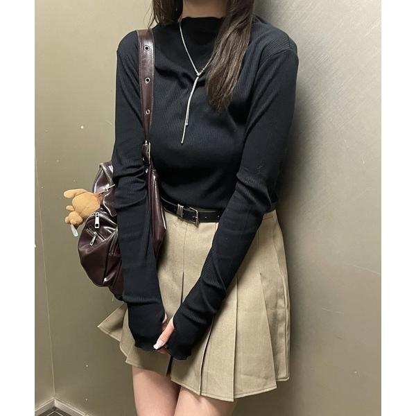 tシャツ テレコメロウ ボトルネック指穴カットソー レディース
