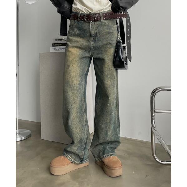 『タイムセール実施中』ZOZO問い合わせ番号:80035927ショップ:Auntie Rosa，アンティローザブランド:SHAGGIE，シャギー商品名:【SNSで話題のキラキラデニム!】オーロララインストーン付きヴィンテージルーズデニムパン...