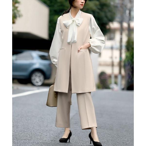 『タイムセール実施中』ZOZO問い合わせ番号:80141780ショップ:GIRL，ガールブランド:Flolia，フロリア商品名:【3点セット】Vネックロングジレ ボウタイブラウス ストレートパンツ セットアップ スーツ フォーマル セレモニ...