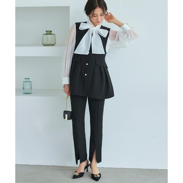 ZOZO問い合わせ番号:80708241ショップ:RUIRUE BOUTIQUE，ルイルエブティックブランド:RUIRUE BOUTIQUE，ルイルエブティック商品名:パールボタンジレ＆スリムストレートパンツ2点セットアップカテゴリ:フォー...