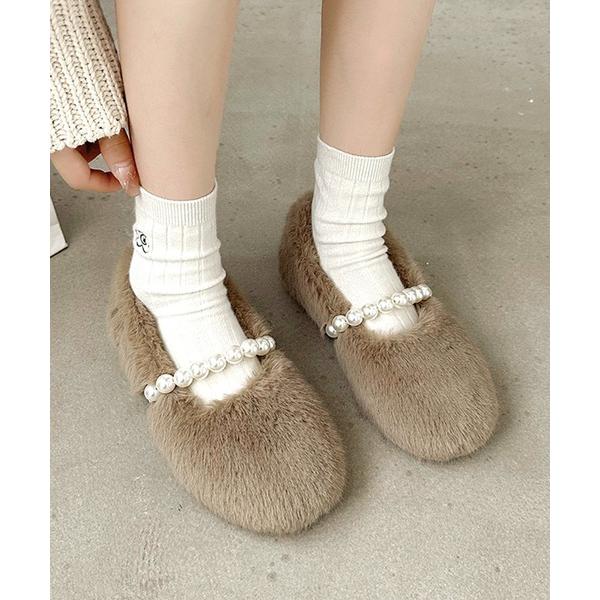 パンプス 歩きやすい ふわふわフェイクファーシューズ