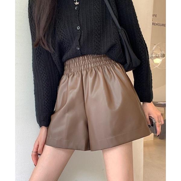 パンツ 合成皮革 ハイウエスト ショートパンツ レディース