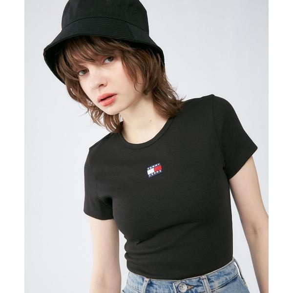 tシャツ 半袖 スリムバッジリブTシャツ レディース