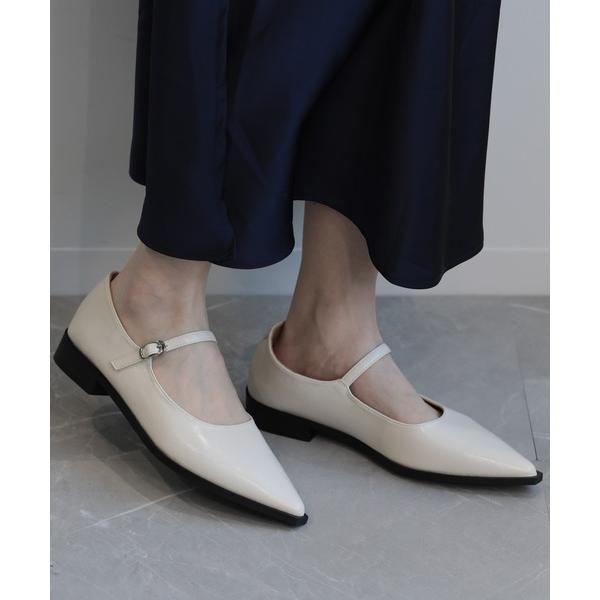 パンプス 「shoes365」ポインテッド トゥ  ローヒール  メリージェーン シューズ