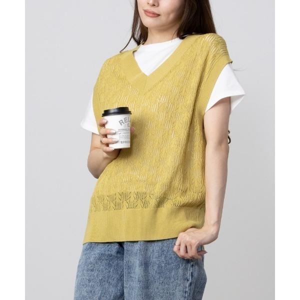 アンサンブル NAVY 透かしシアーVネックベスト＋インナーTシャツセット アンサンブル