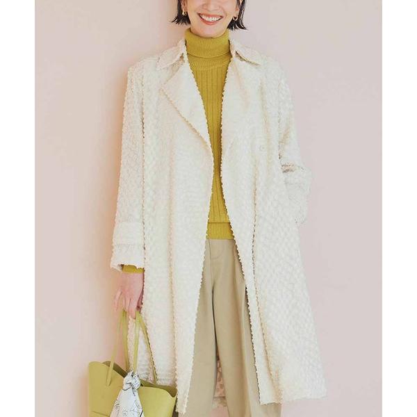 コート アウター 進藤やす子さんコラボ レースジャカード素材の抜け感華やかコート「アイボリーベージュ」 レディース