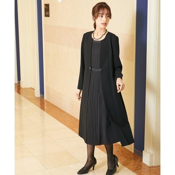 ZOZO問い合わせ番号:82751015ショップ:nissen，ニッセンブランド:nissen，ニッセン商品名:【喪服・礼服】防しわフロントプリーツアンサンブル風前開きワンピース＜大きいサイズ有＞カテゴリ:フォーマルスーツ/小物>スー...