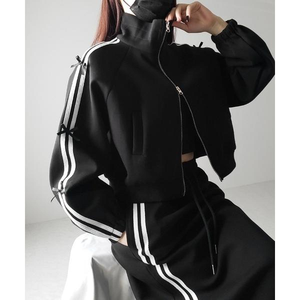 ZOZO問い合わせ番号:83054331ショップ:me+em select，ミームセレクトブランド:me+em select，ミームセレクト商品名:【 セットアップ 】サイドラインミニリボンスウェットブルゾン ＆ スウェットロングスカート ...