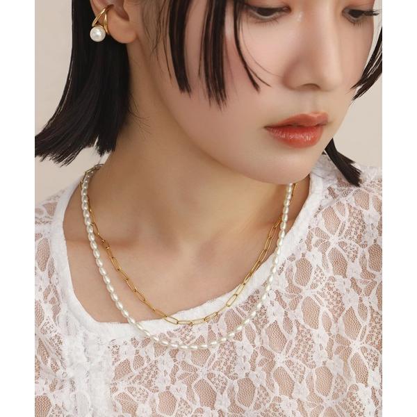 ネックレス LHME “MELLOW”バロックパール×チェーン2連ネックレス/サージカルステンレス316L（金属アレルギー対応） レディース メンズ