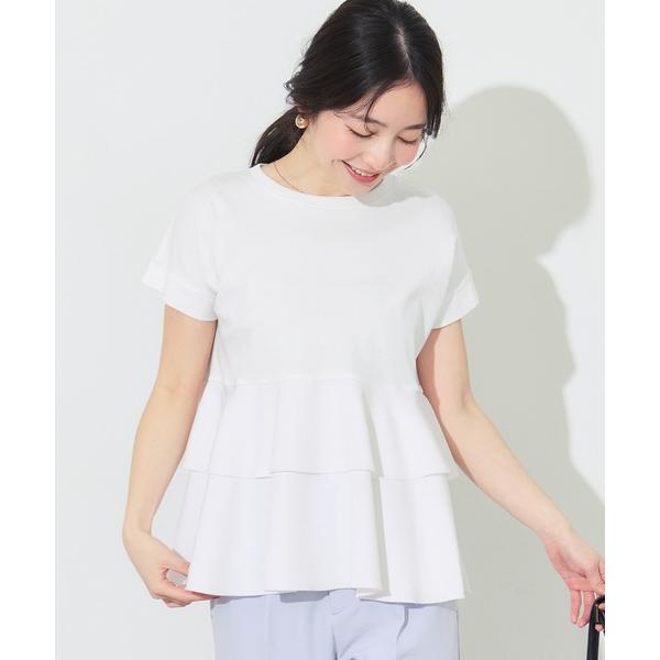 tシャツ ＼26ss新色追加／ 異素材切り替え2段フリルTシャツ レディース