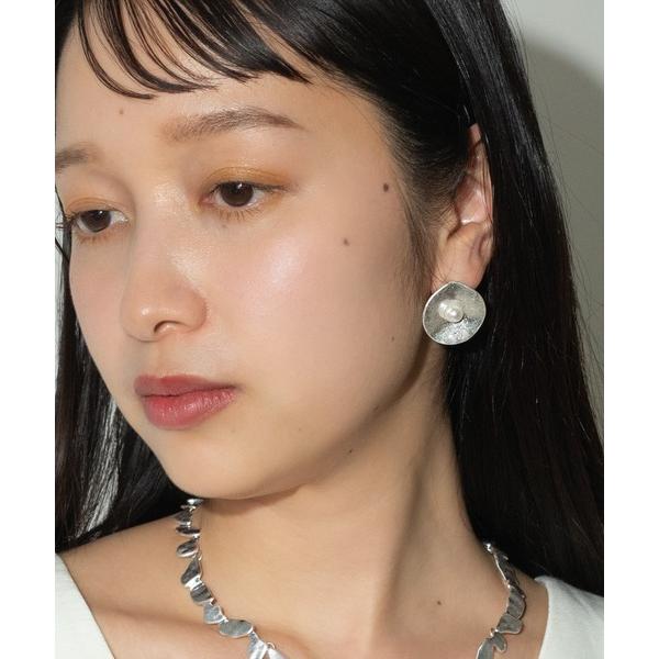 パール ピアス 変形 サークル メタル 一粒 パール ピアス レディース