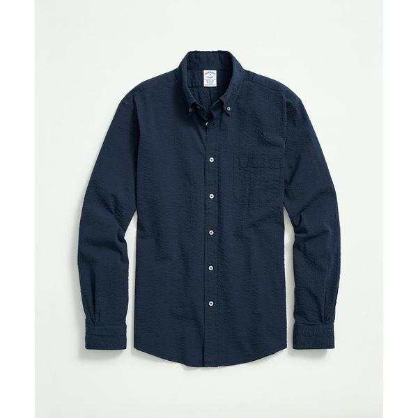 シャツ ストレッチコットン シアサッカー ソリッド カジュアルシャツ Regular Fit メンズ