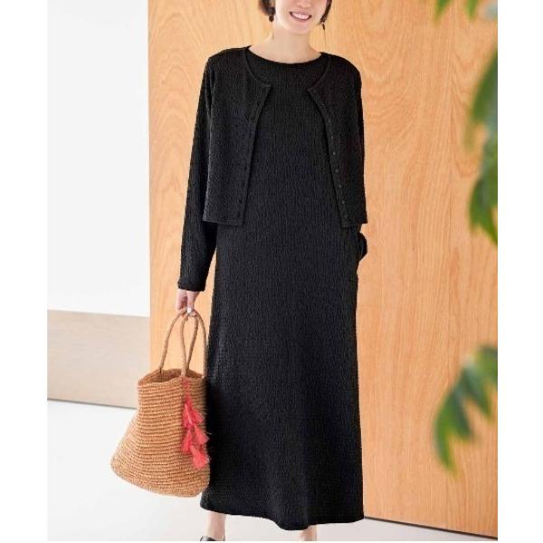 セットアップ ＩＥＤＩＴ　福田麻琴さんコラボ　ジャカードカットソーのカーデ＆ワンピースセット「スミクロ」 レディース