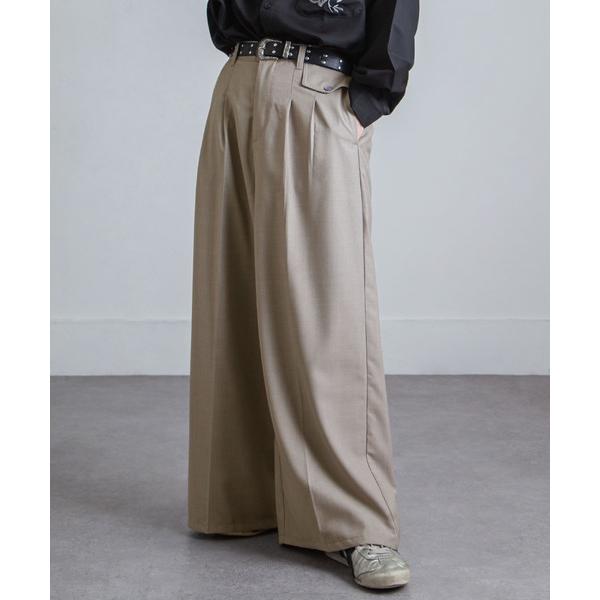 ワイドパンツ スラックス センタープレス フェイクポケット ワイドフレア 袴パンツ/ ワイド スラックス パンツ メンズ レディース