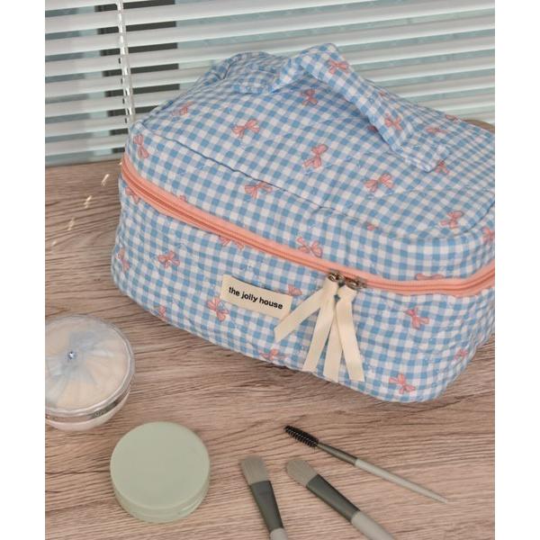 『タイムセール実施中』ZOZO問い合わせ番号:84041817ショップ:TONE，トーンブランド:TONE SELECT GOODS，トーンセレクトグッズ商品名:【urge select】《大容量》ギンガムチェック リボン柄 バニティポーチ...