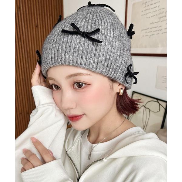 『セール実施中』ZOZO問い合わせ番号:84238403ショップ:moment+，モーメントプラスブランド:moment+，モーメントプラス商品名:チュールリボン or ベロアリボン付きアソートリブニット帽カテゴリ:帽子>ニットキャッ...