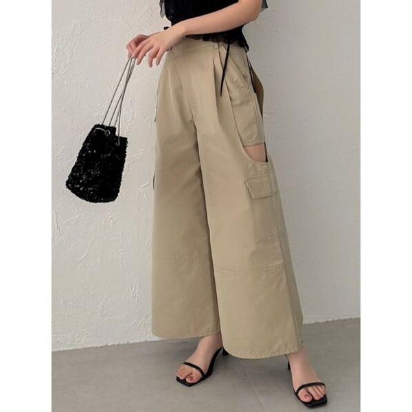 ワイドパンツ カーゴパンツ サイドオープンカーゴワイドパンツ レディース