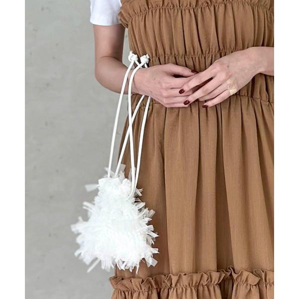 ハンドバッグ フリンジチュール巾着バッグ