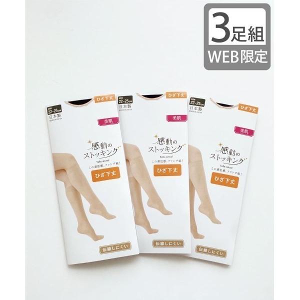 タイツ 「3足組」「美肌」感動のストッキング(ハイソックス丈) レディース