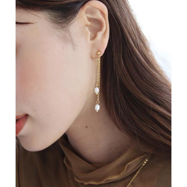 パール アレルギー対応 ピアス 金属アレルギー対応ツインパールロングステンレスピアス レディース