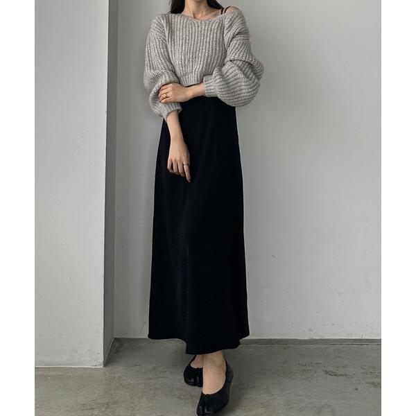 『タイムセール実施中』ZOZO問い合わせ番号:85461376ショップ:JUNOAH，ジュノアブランド:Louere，ルエレ商品名:ショートニットトップス＋フレアキャミワンピース[高身長サイズMT/低身長サイズS有り]カテゴリ:ワンピース/...