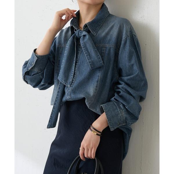 ブラウス シャツ Q.anos/ボウタイデニムシャツ/WEB限定 レディース