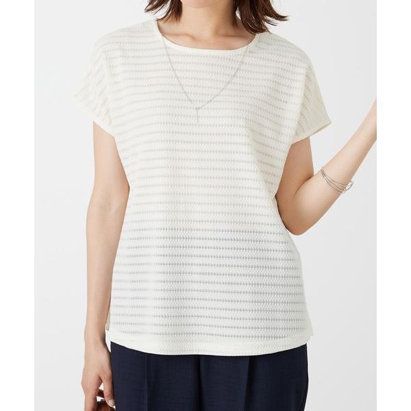 tシャツ 半袖 ネックレス付ジャカード素材プルオーバー レディース