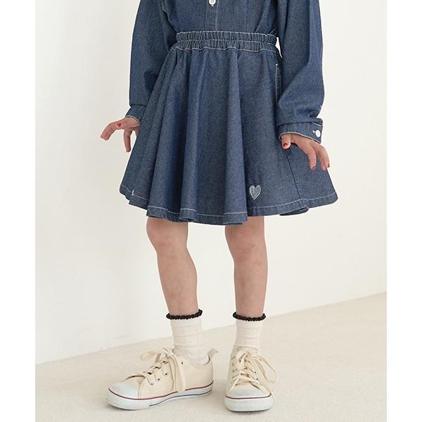 『セール実施中』ZOZO問い合わせ番号:85900668ショップ:petit main，プティマインブランド:Lycee mine，リセマイン，petit main，プティマイン商品名:【やわらかデニム】ハート刺しゅうフレアスカートカテゴリ...