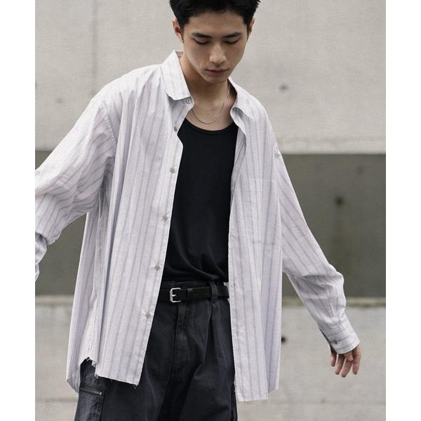 シャツ CUT-OFF HEM STRIPE SHIRT メンズ