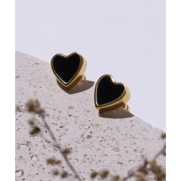 ピアス 「WEB限定」“Moment”ハートピアス/ブラック/サージカルステンレス（金属アレルギー対応）「LHME / エルエイチエムイー」
