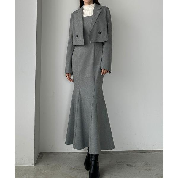 『タイムセール実施中』ZOZO問い合わせ番号:86247490ショップ:JUNOAH，ジュノアブランド:Louere，ルエレ商品名:ヘリンボーンショートジャケット＆マーメイドキャミワンピースSET[高身長サイズMT/低身長サイズS有り]カテ...