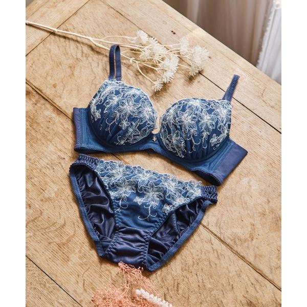 ブラジャー ショーツセット 「northerly bra 楽ちんフィットシリーズ脇高U字」フローラルガーデン刺繍ブラショーツSet　B〜Fカップ