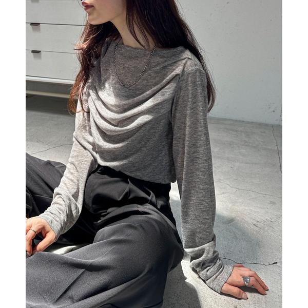 tシャツ ギャザーボートネックシアーロンTee レディース