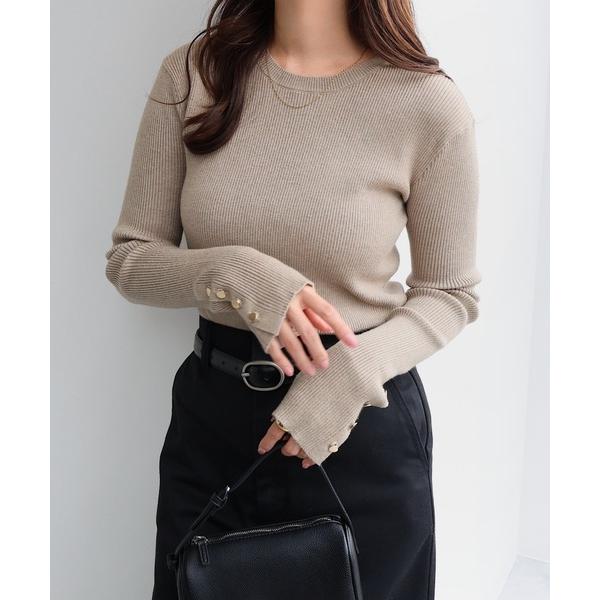 『タイムセール実施中』ZOZO問い合わせ番号:86766641ショップ:andme，アンドミーブランド:andme，アンドミー商品名:【新色追加】袖ボタン無地ボーダー長袖リブニットトップスカテゴリ:トップス>ニット/セーターブランド品...