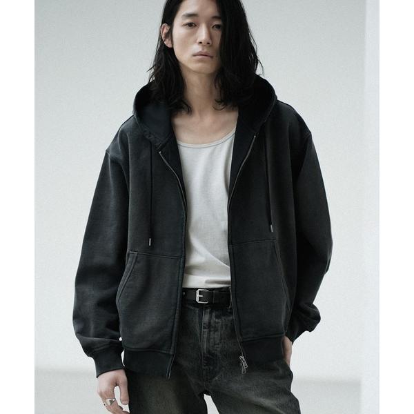 clel 透かし編み メッシュ ジップ パーカー ブラック M CLEL】Watermark Knitting Mesh Zip Parka/透かし編み メッシュ