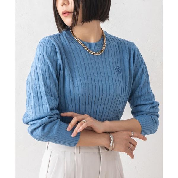 ニット セーター ケーブル 「別注」marie claire bis/マリ・クレール ビス ケーブル編み ブランド ワンポイント ロゴ 刺繍 クルーニット 長袖 セーター