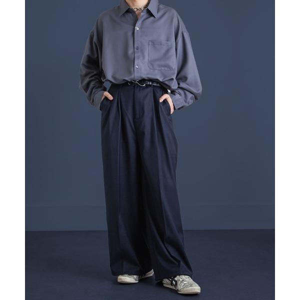 ワイドパンツ スラックス 420g/m TR 2タック センタープレス ワイドストレートスラックス / 2タック デザイン ワイドストレートスラックス 「セットアップ…