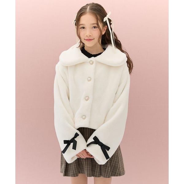 ZOZO問い合わせ番号:87112487ショップ:cross marche，クロスマルシェブランド:Amourire girl，アムリールガール，cross marche，クロスマルシェ商品名:リボンフェイクファーブルゾン（130cm〜16...