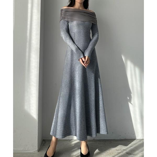 『タイムセール実施中』ZOZO問い合わせ番号:87286552ショップ:JUNOAH，ジュノアブランド:Louere，ルエレ商品名:チュールオフショルフレアニットワンピース[高身長サイズMT/低身長サイズS有り]カテゴリ:ワンピース/ドレス...